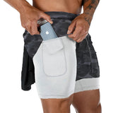 Men's Fitness Training Shorts,Summer Casual Black 2 In 1 Quick Dry Gym Running Shorts Outdoor Slim Quarter Pants