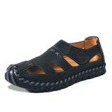 Outdoor Summer Man Sandals Stylish Leather Mens Beach Shoes Outdoor Men  Roman Flats Hollow Out Sandalias New Wading Aqua Shoes