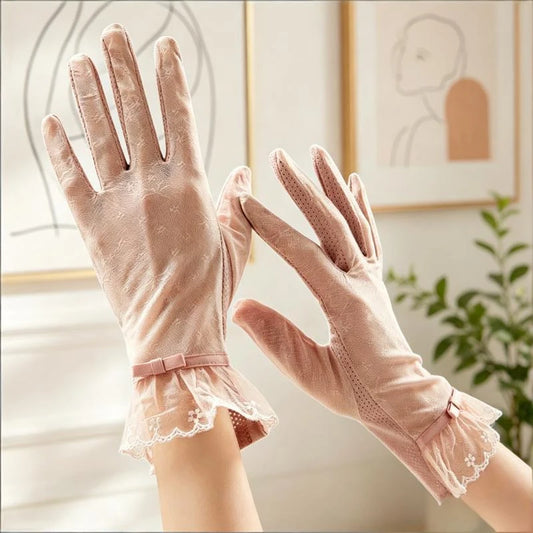 Sun Protection Lace Gloves Summer Touchscreen Breathable Non-Slip Driving Gloves Elegant Lace Design for Women Outdoor Shopping