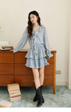 MISHOW Floral Dress for Women Cotton 2026 Spring Blue Luxury V-neck Ruffled Puff Sleeve Dress Party Midi Dress Woman MXE46L2517