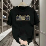 Men's Luxury Style T-Shirt Casual Cotton Short Sleeve Crew Neck Navy Blue Fashion Streetwear Tee for Daily Wear Print Pattern