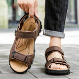 Outdoor Summer Sandals Outdoor Men's Leather Beach Shoes Breathable Casual Sandalias Man Wading Shoes Non-slip Slippers Sandaly