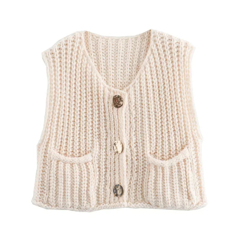 Korean fashion crop sweater women vest solid loose casual sweaters cable knit sweater vests for woman luxury designer tops