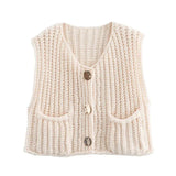 Korean fashion crop sweater women vest solid loose casual sweaters cable knit sweater vests for woman luxury designer tops
