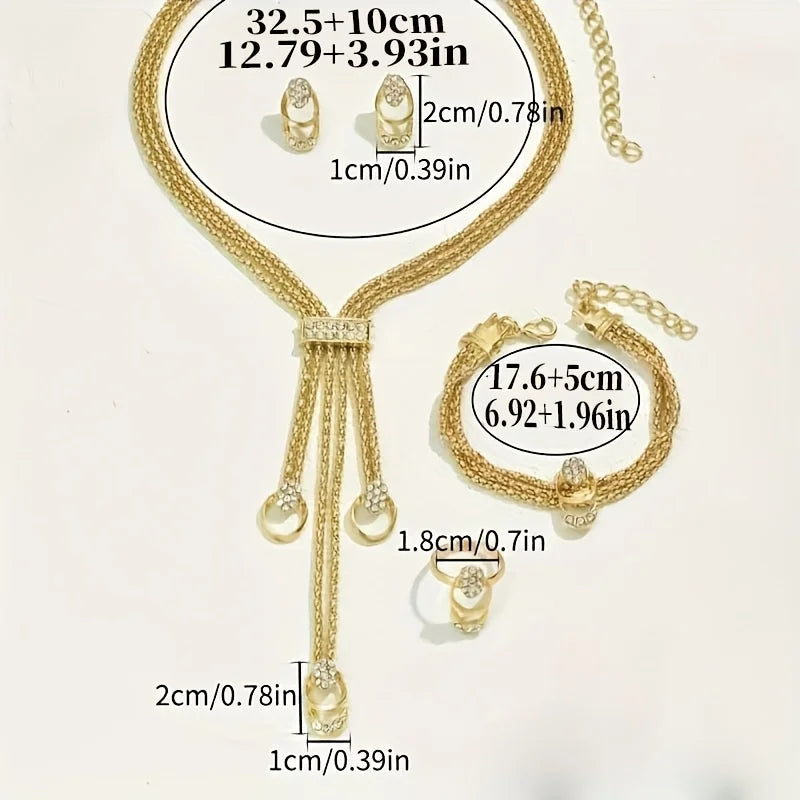 4-piece Luxury Jewelry Set Synthetic Zirconia Necklace Earring Bracelet Ring Women Bohemian Street Style Wedding Banquet Gift
