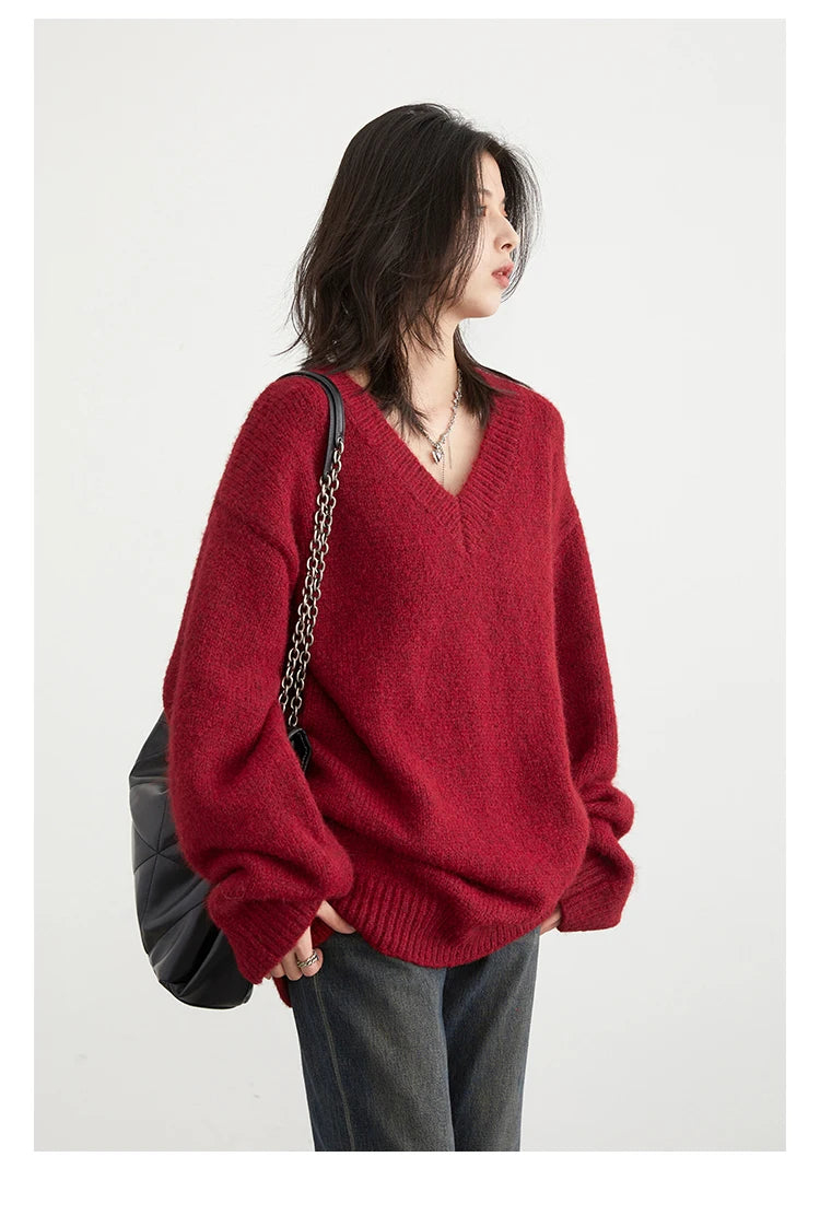 CHIC VEN Women Sweaters Solid Loose Pullovers New V-neck Knitwear Knitted Jumpers Female Top Fashion Woman Autumn Winter 2024