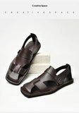 Retro Men's Summer Fashion Hollow Breathable Sandals Comfortable Anti-Slip Wear-Resistant Handmade Roman Style Slippers