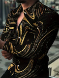 2025 Spring Men's Shirts Fashion Retro Street Texture Printed Shirts Men's Long-sleeved Lapel Shirt Shirt Top Office Clothing