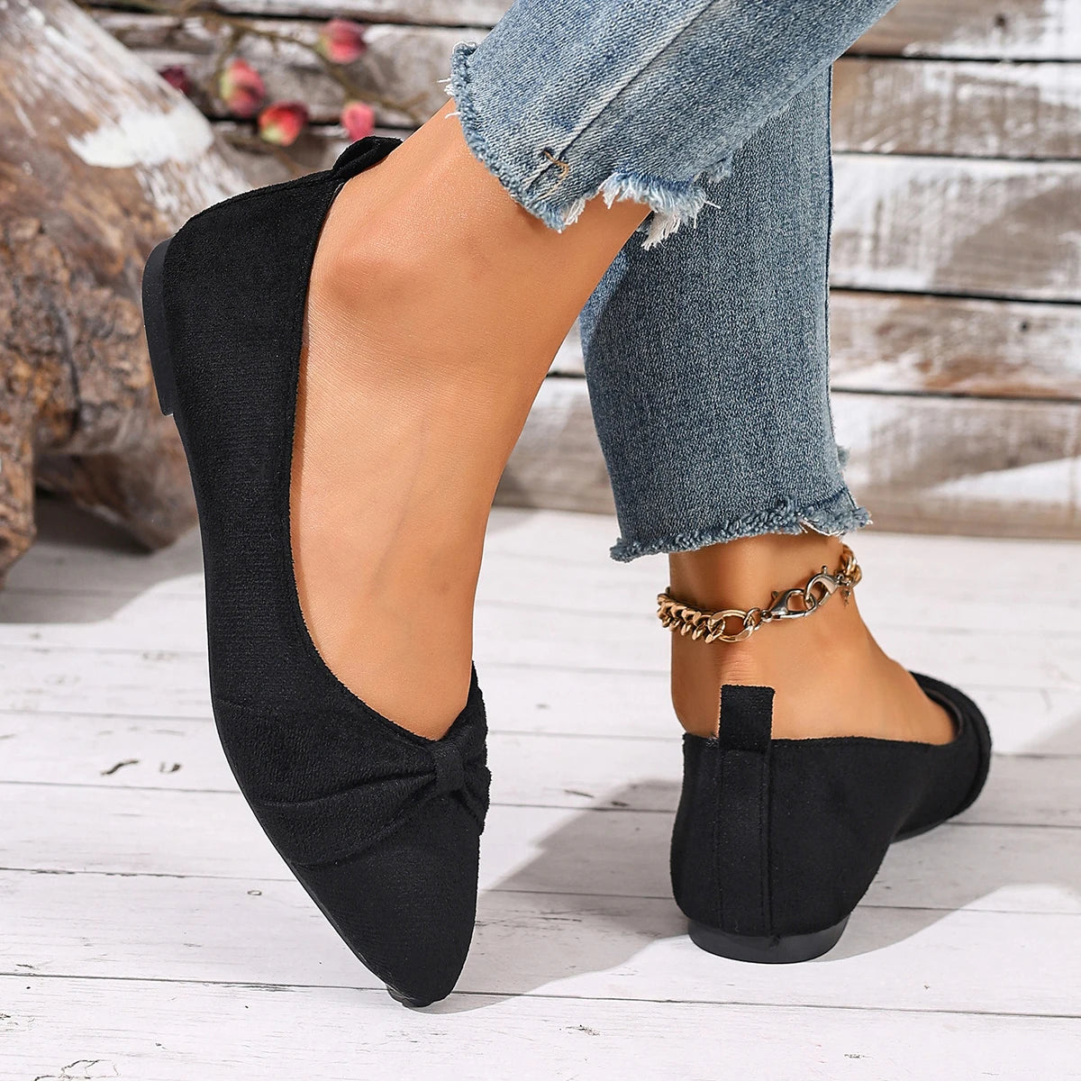 New Style Pointed Toe Shallow Mouth Breathable Bow Decoration Fashionable and Elegant Casual Flat Shoes for Women Zapatos Mujer