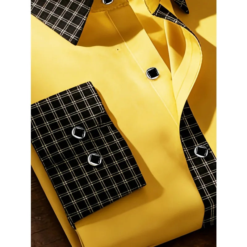 FGKKS Men Shirt Arrival Fashion Patchwork Tuxedo High Street Long Sleeve Smart Casual Elastic Man Business Dress Shirts