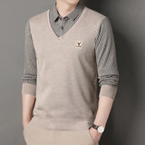 Men's Winter Sweater Fashion Polo Shirt Pullover Slim Fit Elegant Luxury Brand Knitwear Fake Two Pieces Knitted Fleece Sweaters