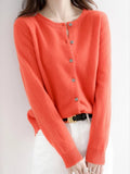 Women Knitted Cardigans Autumn Winter 2025 Round Neck Casual Long Sleeve Tops Solid Basic Soft Sweaters Female