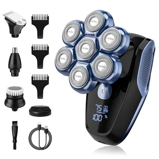 7D Head Shavers for Bald Men,5-in-1 Shaving Grooming Kit for Balder,Wet or Dry Electric Razor,LED Display/Type-C Charge Precision Blades Hair Clippers