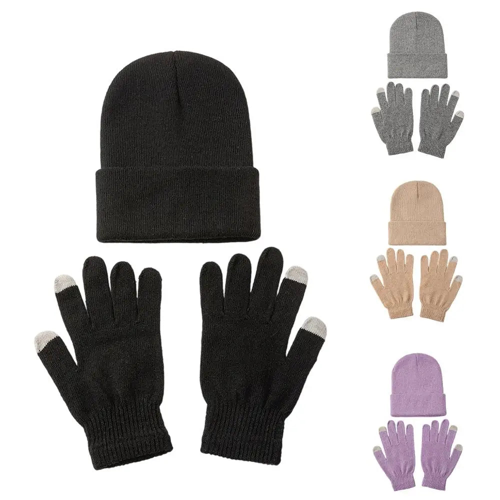 3pcs Sets Winter Warm Hat Gloves Set For Men And Women Outdoor Riding Hat Beanies Windproof Wool Knitting Pullover Cap+Gloves