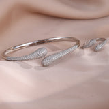 ZAKOL Elegant Brilliant Micropaved Zirconia Water Drop Bracelet Ring Set Luxury Engagement Wedding Party Jewelry for Women