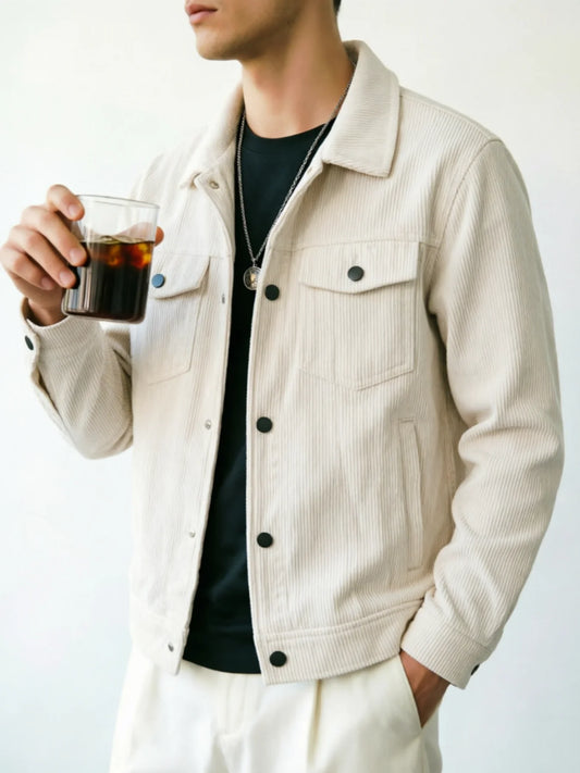 Men's Corduroy Jacket: Classic Collar Design, Multiple Colors Available, Loose Fit Comfortable and Versatile