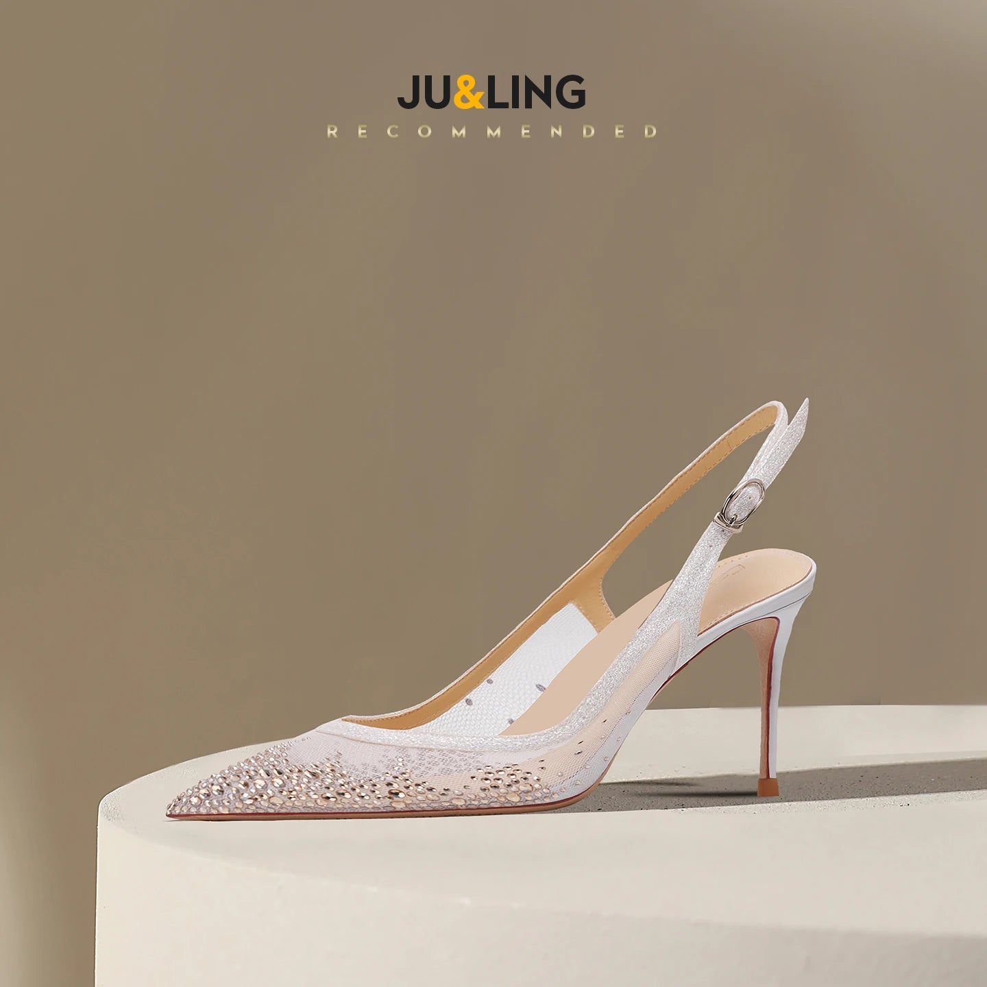 New Baotou Sexy Sandals with One Buckle and Summer Mesh, Rhinestone High Heels for Women, Slim Heels, Shallow Mouth