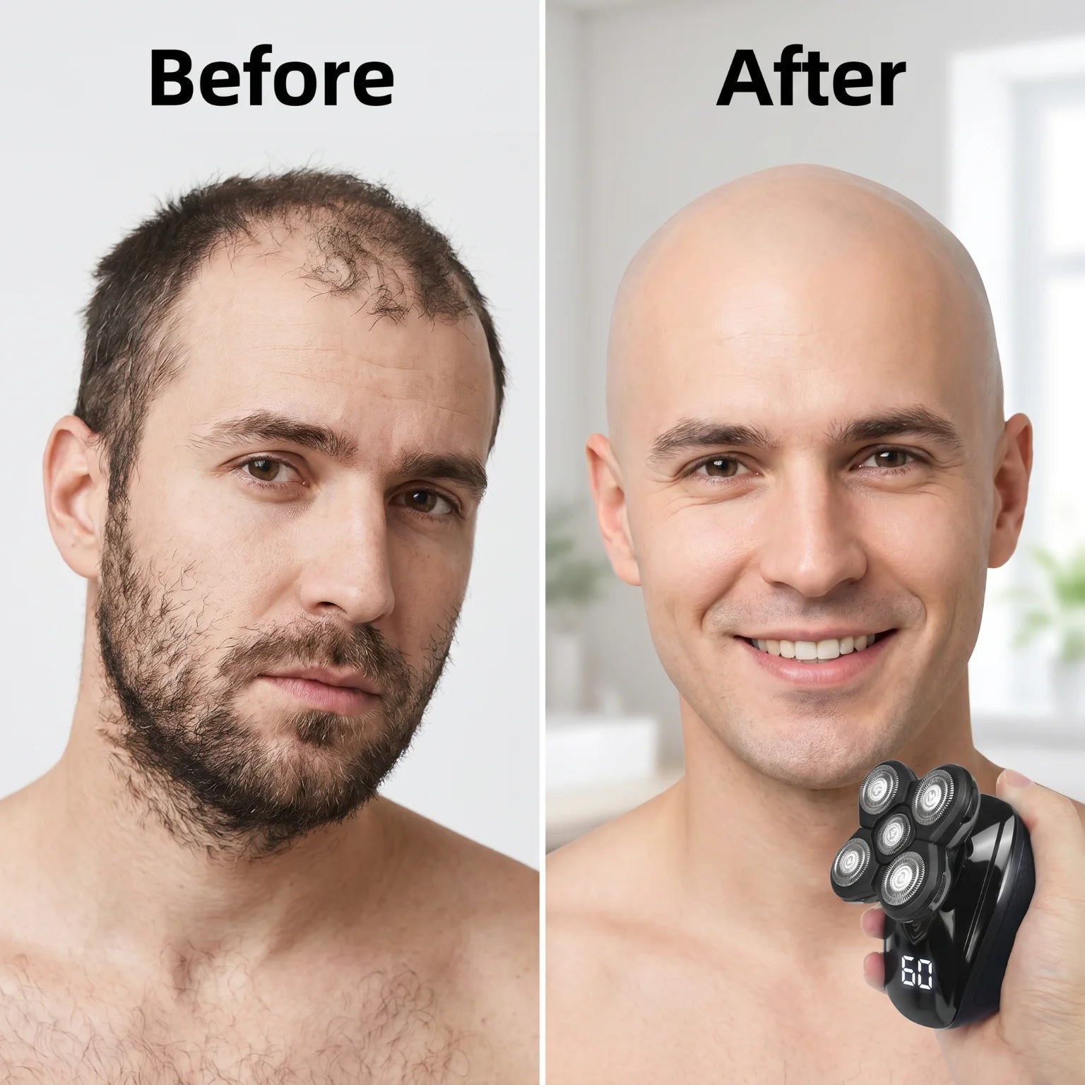 5D Floating Head Shaver for Bald Men, 5 in 1 Multifunctional Electric Shaver IPX7 Washable USB Recharge Beard Nose Trimmer Grooming Set with LED Digital Display