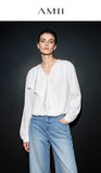Amii 2026 Autumn Women Blouse Reversible V Neck Wrap Cowl Neck Long Sleeve Chiffon Blouses Woman Loose Casual Shirts 12643013