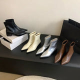 Pointed Toe Women Slim Ankle Boots Fashion Square Low Heel Ladies Elegant Back Zippers Short Booties Women's Footwear