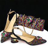 Venus Chan Royal Blue Sandals for Women 2024 Luxury Wedding Pumps Med Heels Rhinestone Design Party Shoes and Bags Set
