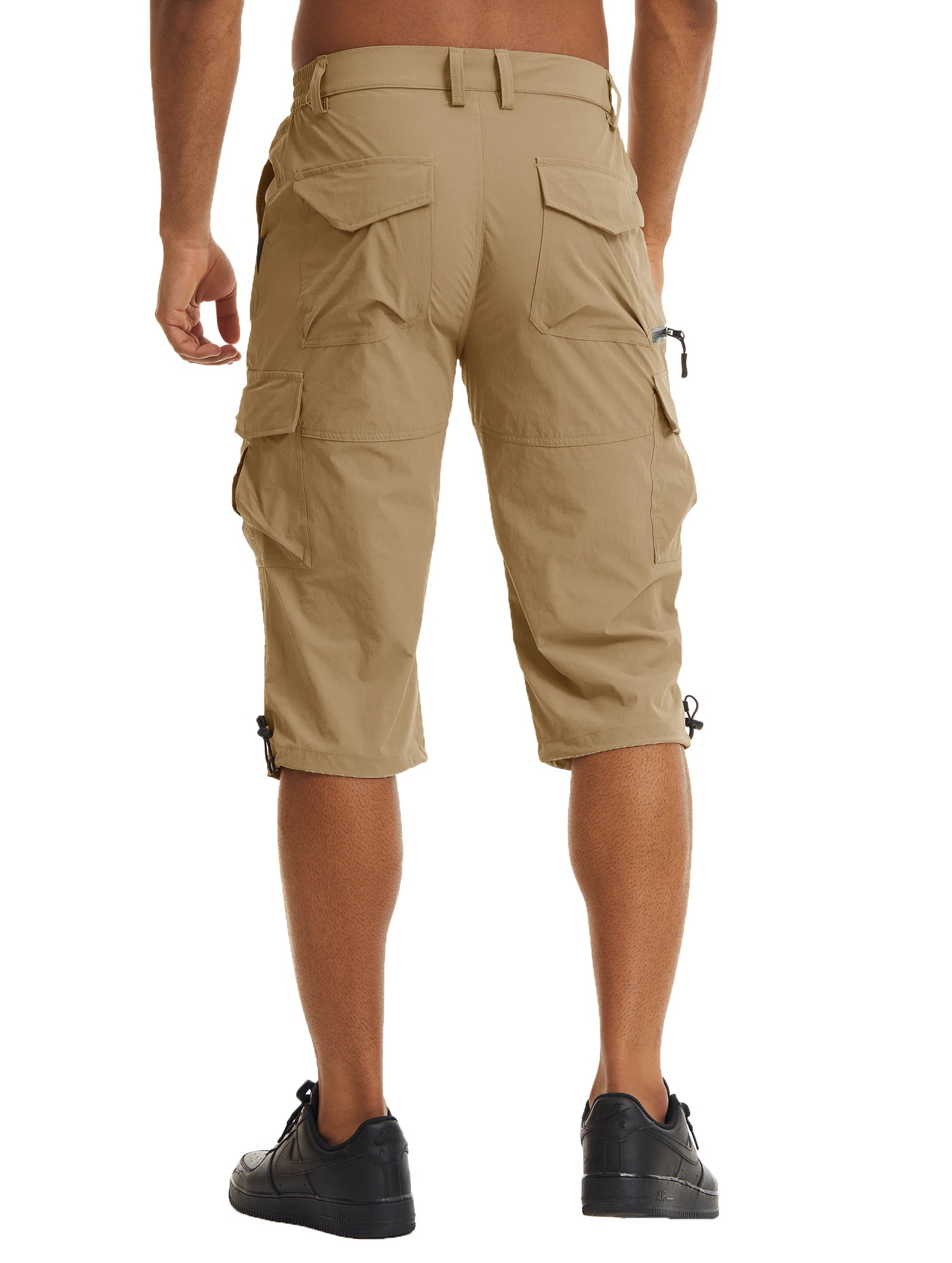Men's Cargo Work Shorts Quick Dry 3/4 Length Capri Pants Multi-pockets Knee Length Trousers Summer Board Beach Shorts