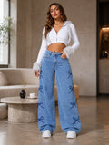 Y2K Bow Embroidery Wide Leg Jeans for Women, High Rise Vintage Light Wash Baggy Denim Trousers Trendy Casual Streetwear Daily Pants