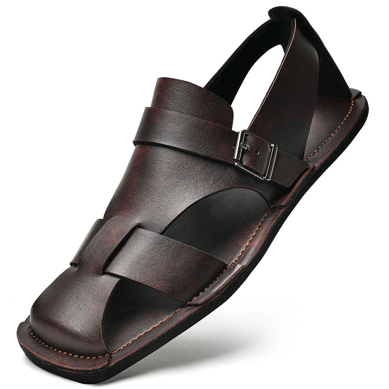 Retro Men's Summer Fashion Hollow Breathable Sandals Comfortable Anti-Slip Wear-Resistant Handmade Roman Style Slippers
