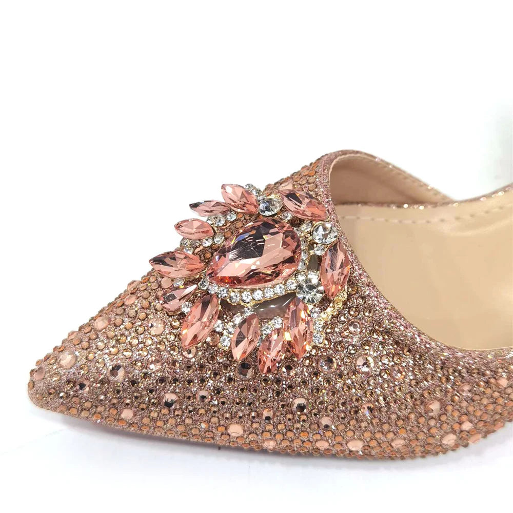 Venus Chan Royal Blue Sandals for Women 2024 Luxury Wedding Pumps Med Heels Rhinestone Design Party Shoes and Bags Set