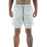 Men's Fitness Training Shorts,Summer Casual Black 2 In 1 Quick Dry Gym Running Shorts Outdoor Slim Quarter Pants