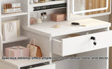 Vanity Desk, Makeup Vanity Desk with Sliding Mirror and Lights, Makeup Vanity Set with Drawers, Stool and Open Shelves, 3 Color Lighting Modes, Brightness Adjustable Dressing Table for Bedroom, White
