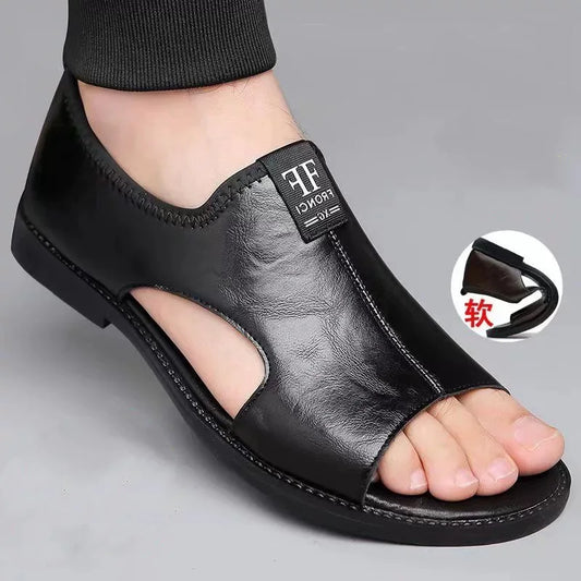 New Style Perforated, Breathable and Anti-Slip Outerwear Casual Leather Slip-On Sandals for Men Size 48 Large Size