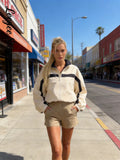Women's Jackets Beige Black Zip Collar Crop Jacket Lapel Loose Streetwear Spring Autumn Chic Sports Outfits Short Coats 2026 New