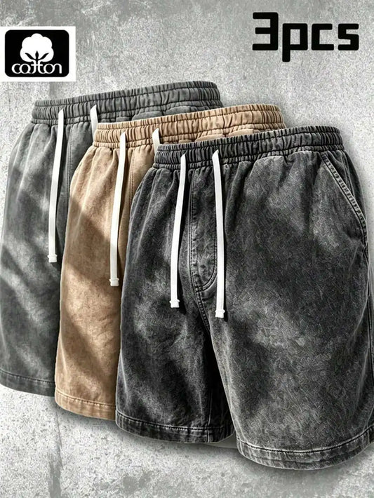 3Piece Men's Vintage Shorts Solid Color Pants Summer Beach Shorts Pure Color Unisex Shorts Sports Wear