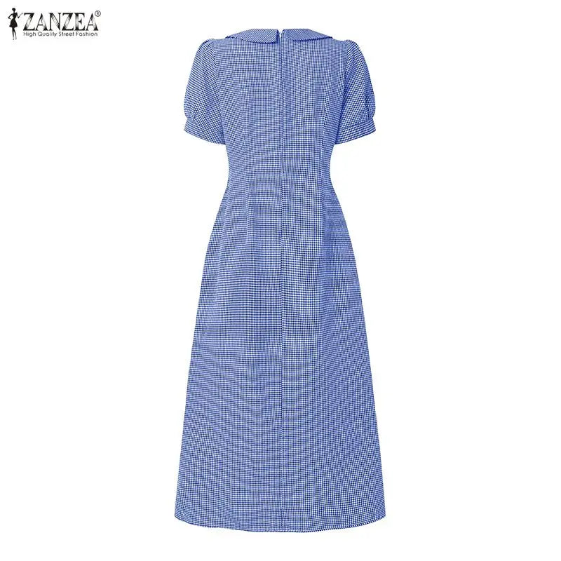 Women Summer Plaid Dress ZANZEA Elegant O Neck Short Sleeve Work Midi Sundress Woman Stylish A Line Holiday Robe Loose Dresses