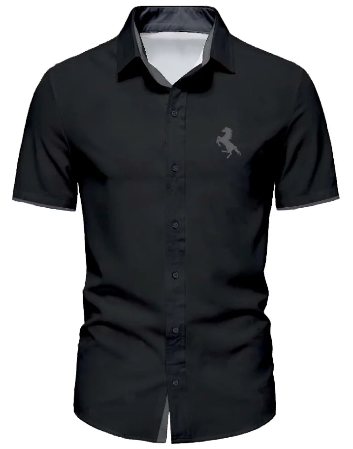 Men's Summer Minimalist Short Sleeved Shirt Fashionable Black Horse Logo Contrasting T-Shirt Men's Gift