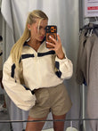 Women's Jackets Beige Black Zip Collar Crop Jacket Lapel Loose Streetwear Spring Autumn Chic Sports Outfits Short Coats 2026 New