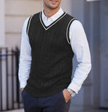 New Men's Knit V-Neck Sweater Vest Contrast Color Stripe Design Sleeveless Knitted Pullover Sweaters Men Smart Casual Waistcoats