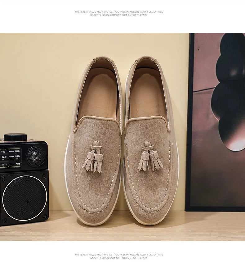 Fashion Men's Casual Shoes Suede Leather Men Classic British Style Tassels Loafers Moccasins Mens Outdoor Driving Flats