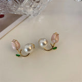 new pattern red tulip flower earrings for women jewelry 2024 trending luxury back hanging Purple women's stud earrings new