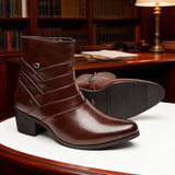 Luxury Men Boots Leather Chelsea Boots High Top Buckle Strap Formal Shoes Black British Style Ankle Boots Pointed Toe Brown Boot