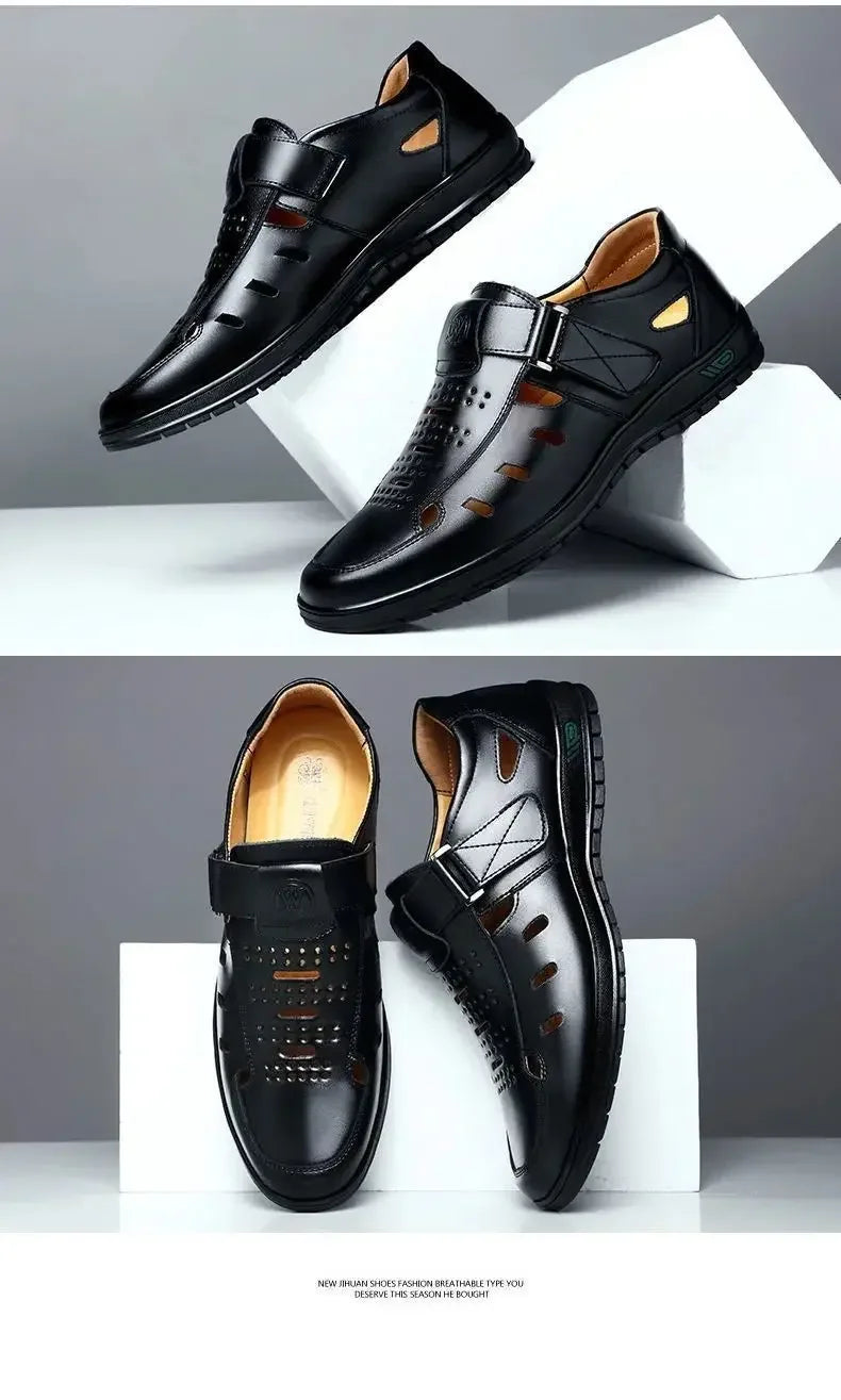 Men Genuine Leather Sandals Summer Breathable Casual Shoes for Man Slip on Clogs Outdoor Non Slip Hand Made Sandalias
