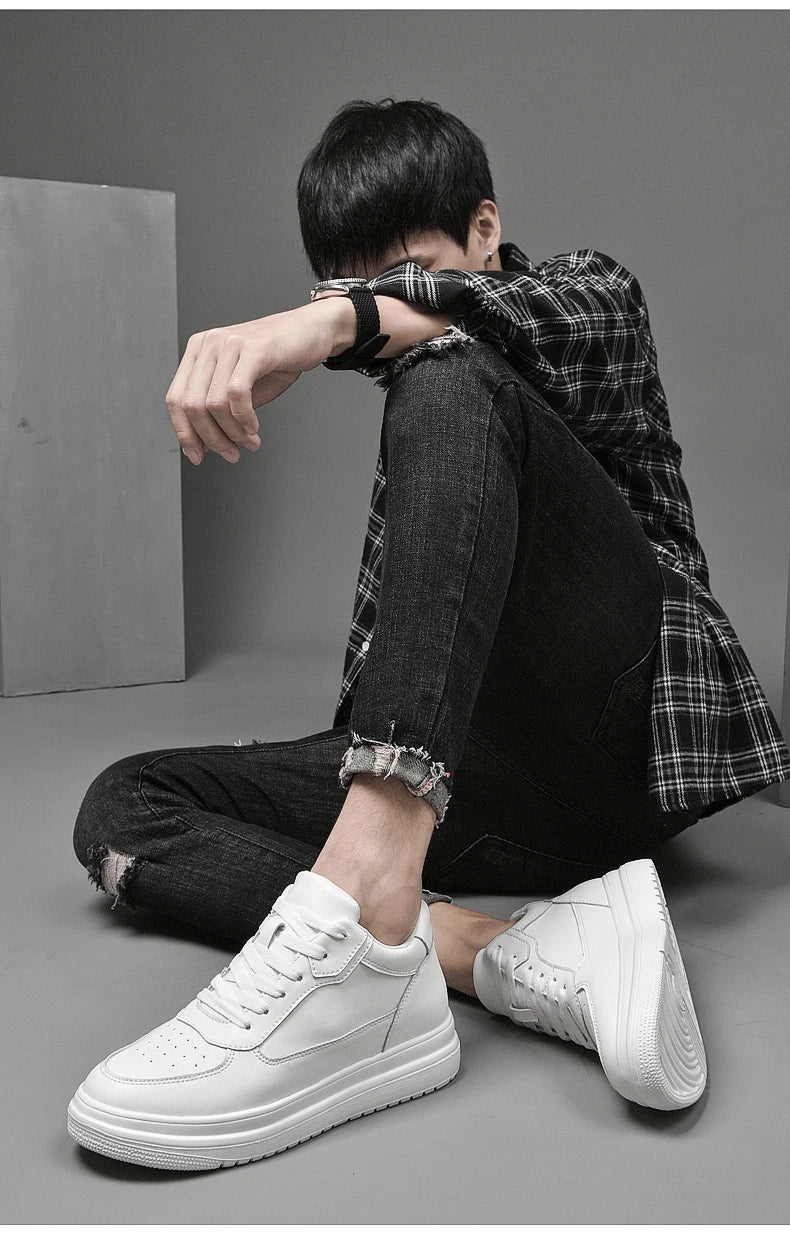High Quality Men Sneakers Elevator Shoes for Men Fashion Casual Shoes Comfortable Leather Sports Shoes Height Increase 6/8/10cm
