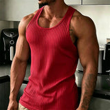 2026 New Men's Rib Knit Tank Tops Elastic Slim Fit Fitness Gym Vest Sleeveless Muscle Shirts for Running Training