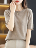 Spring Autumn Women Sweaters Short Sleeves O-neck Bottoming Shirts Knitwear 2026 Summer Knit Tops Pullovers Korean Jumpers