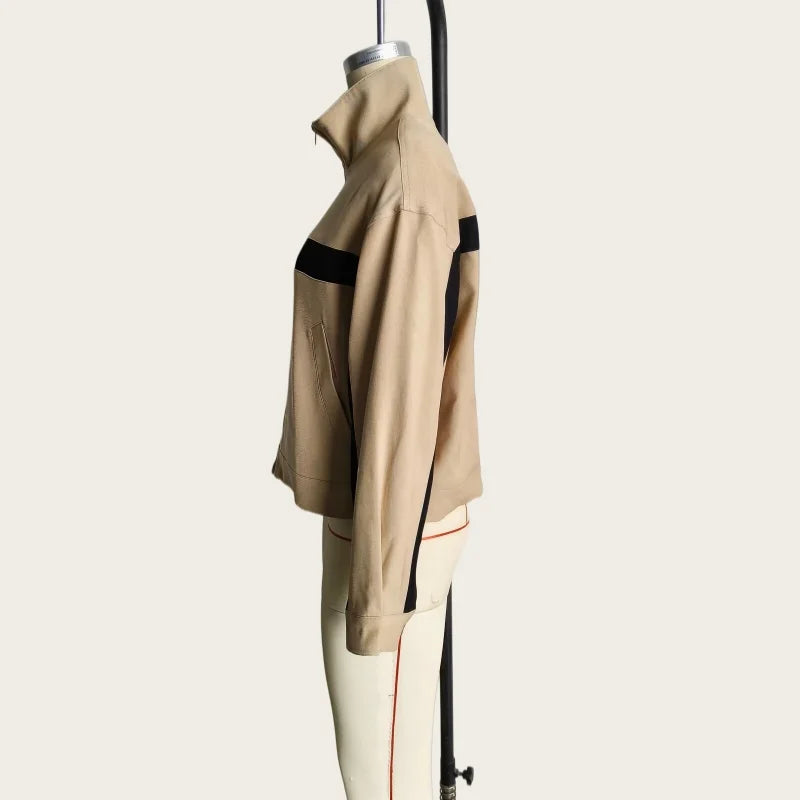 High Quality Chic Khaki Stand Collar Zipper Jackets 2026 Casual Long Sleeve Outerwear Female Fashion Loose Coats For Woman