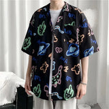 Summer Hawaiian Shirts For Men Hip Hop Mens Japanese Geisha Funny Printed White Pink Shirts Men Korean Casual Holiday Tops Shirt