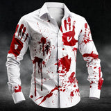 2025 Halloween Men's Letter Printed Blood Stains Shirt Button Up Shirt Long Sleeve Dark Punk Gothic Style Streetwear Men's Tops