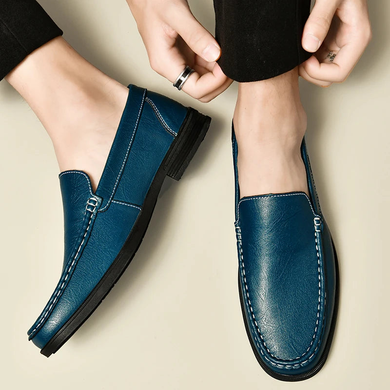 Genuine Leather Men Footwear Slip on Office Man Formal Shoes Wedding Party Men Dress Shoes Breath Driving Lazy Loafers Moccasins
