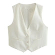 HH Women Casual V-Neck Sleeveless Waistcoat Elegant Fashion Solid Single-breasted Short Vest Chic Tops Female Summer Outerwear
